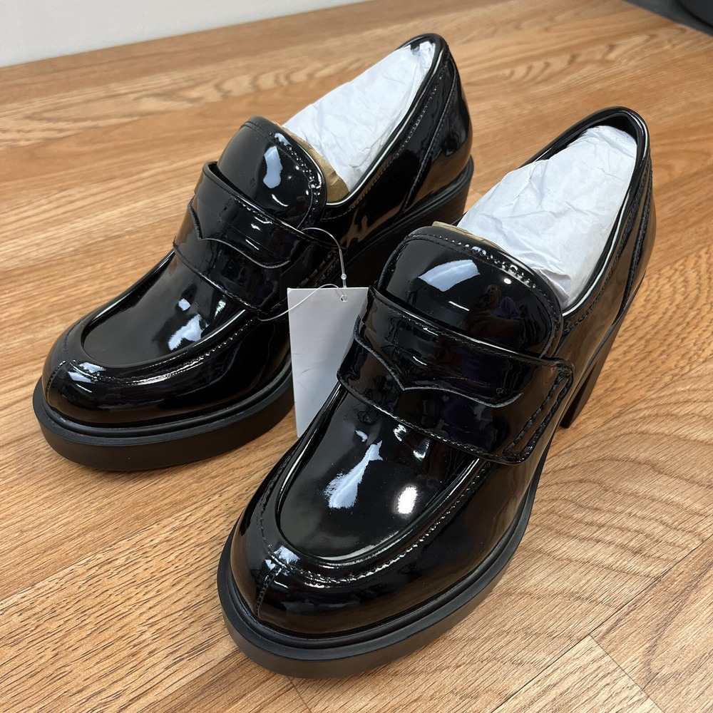 H&M Heeled Loafers Women's Size 4 Black Patent NEW